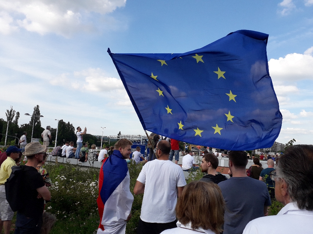 Die Demonstranten zeigen ihre pro-europäische Haltung.