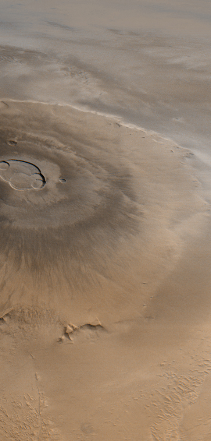 Olympus Mons ist der (bislang) höchste (bekannte) Berg im Sonnensystem. Er ist 27 Kilometer hoch.